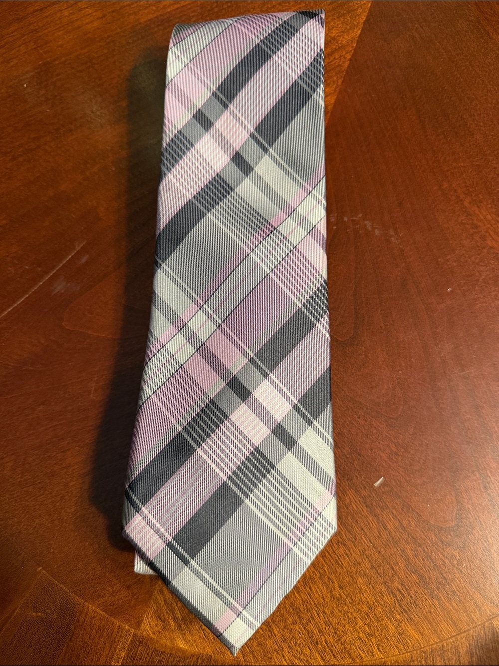 Perry Ellis Pink and Gray Plaid Tie
